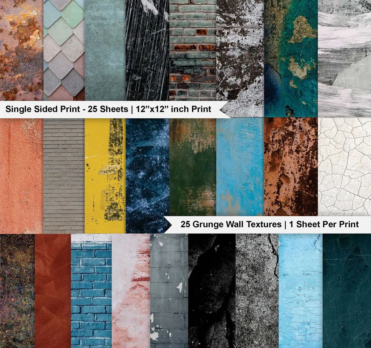 Inkdotpot Grunge Wall Theme Scrapbook Paper Pad 12x12 Inch (30.48x30.48 cm) | 25 Sheets Single-Sided Acid-Free Cardstock - view 2