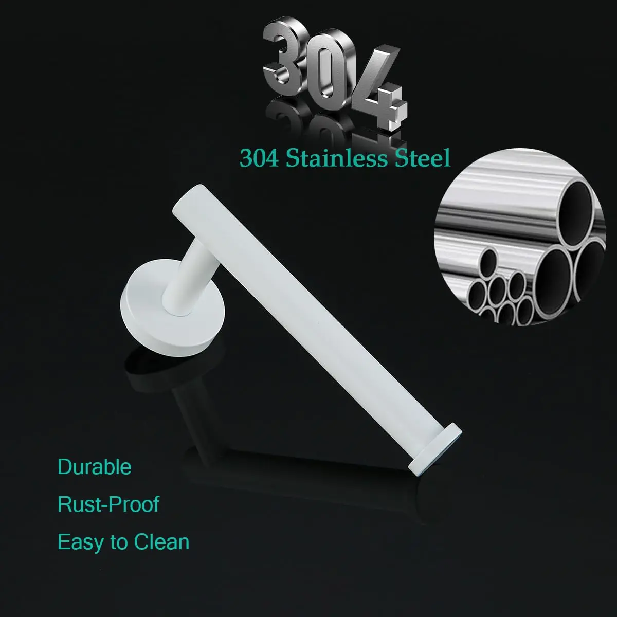SEABEFORE White Toilet Paper Holder Wall-Mounted | Contemporary Stainless Steel Design - view 4