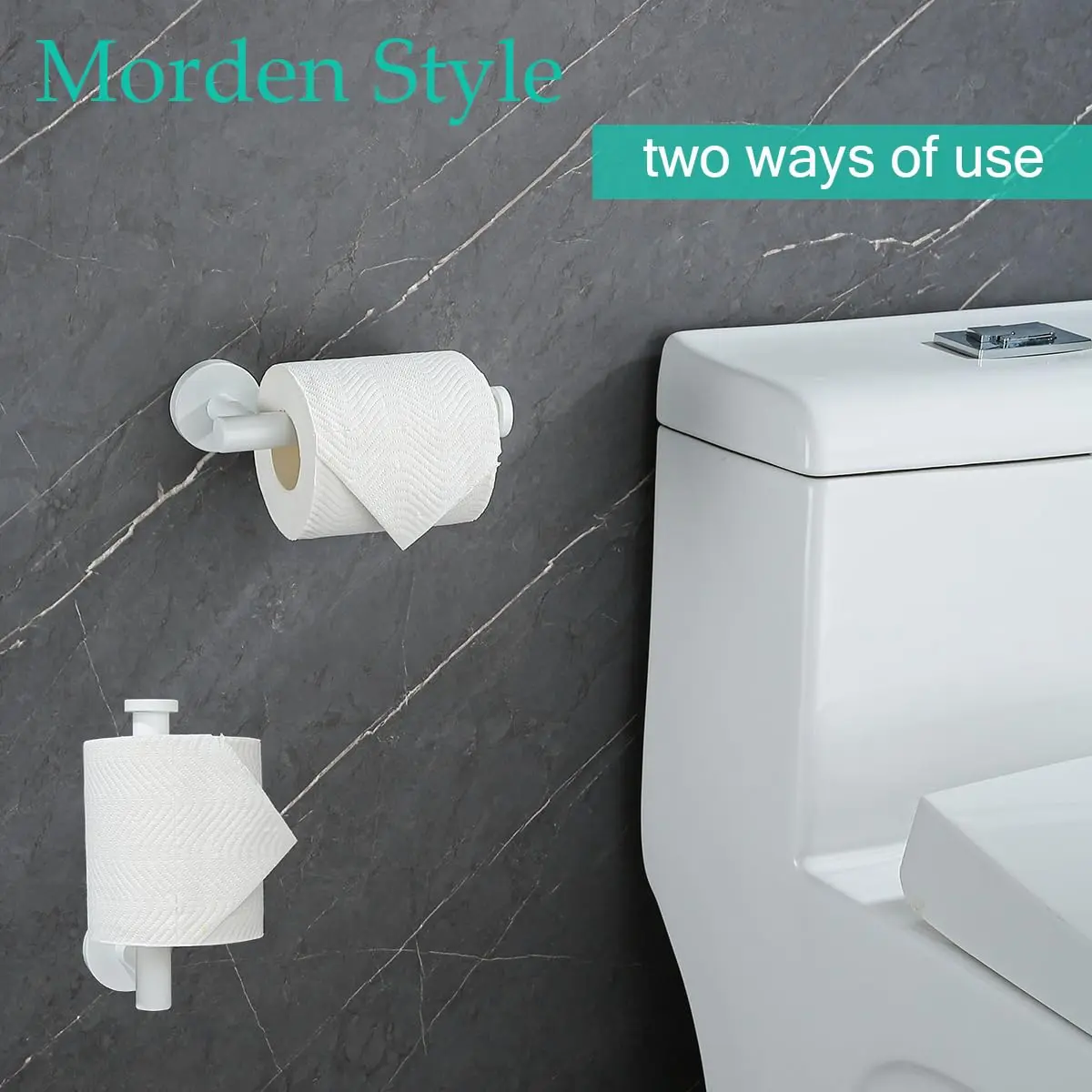 SEABEFORE White Toilet Paper Holder Wall-Mounted | Contemporary Stainless Steel Design - view 5