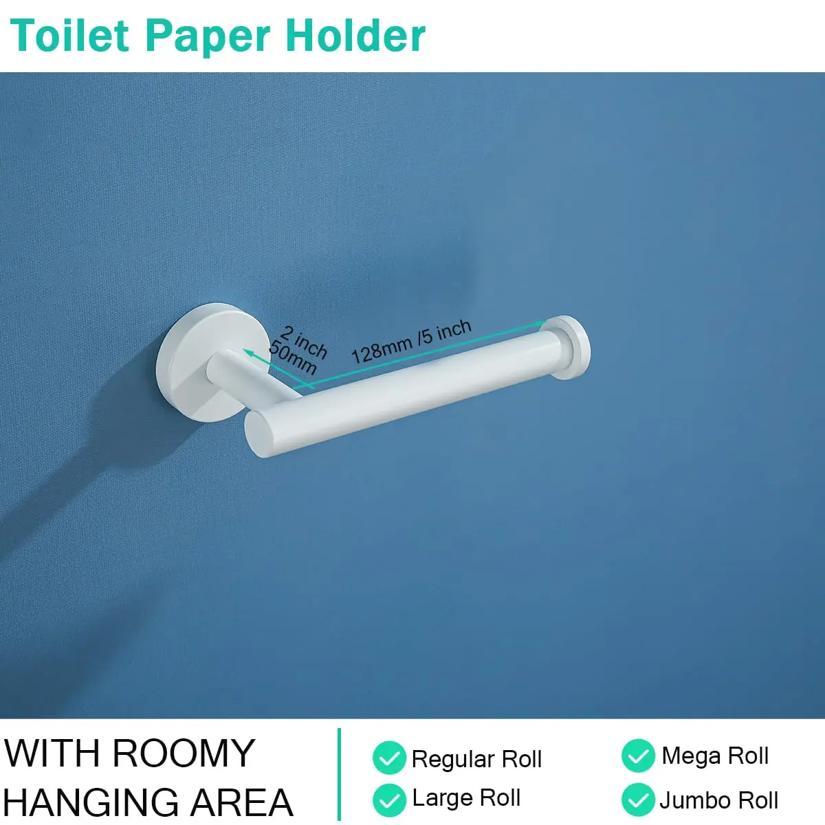SEABEFORE White Toilet Paper Holder Wall-Mounted | Contemporary Stainless Steel Design - view 6