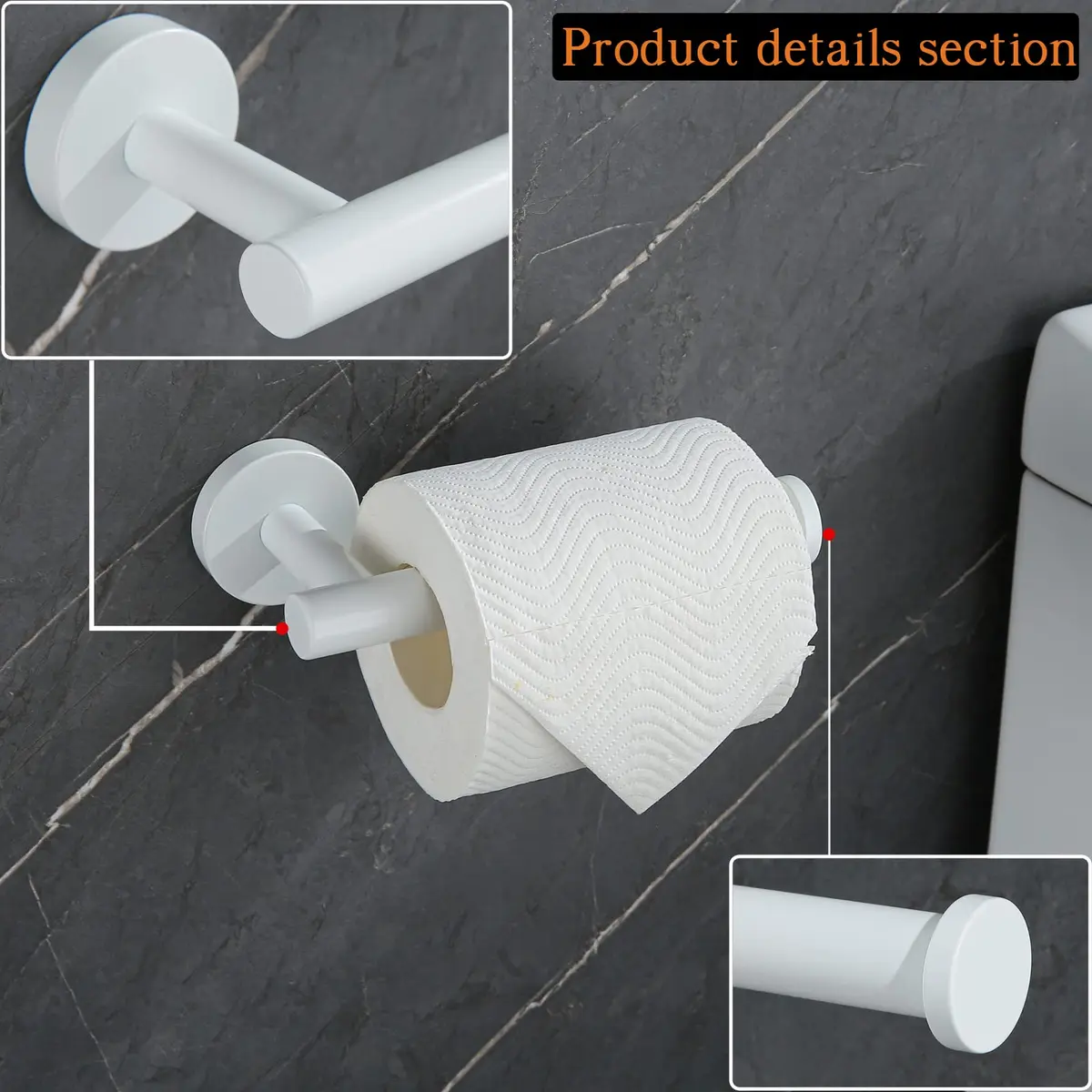SEABEFORE White Toilet Paper Holder Wall-Mounted | Contemporary Stainless Steel Design - view 8