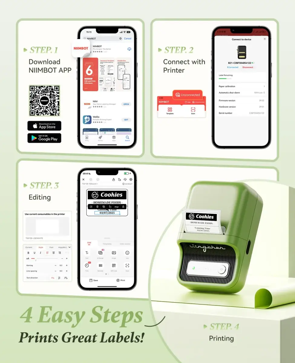 NIIMBOT B21 Thermal Label Maker Printer Green | Portable Bluetooth Connectivity - view 8