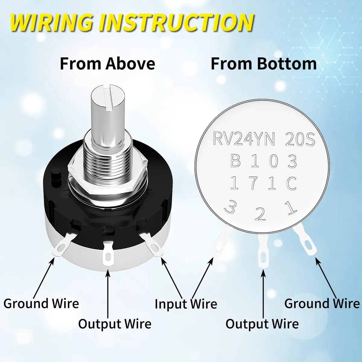 Joinfworld 10K Potentiometer Single Turn Carbon Film Rotary Potentiometer 10K Ohm with A03 Knob & Dial for Inverter Speed Regulation Motor Speed Control - view 5