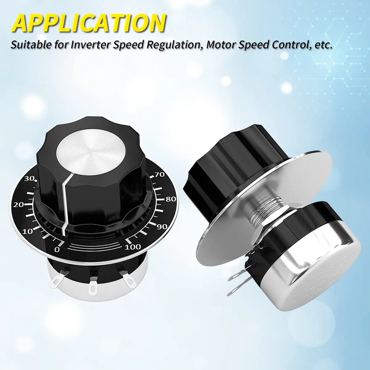 Joinfworld 10K Potentiometer Single Turn Carbon Film Rotary Potentiometer 10K Ohm with A03 Knob & Dial for Inverter Speed Regulation Motor Speed Control - view 6