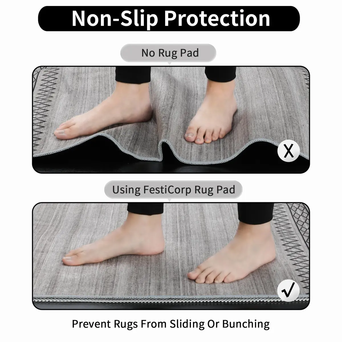 FestiCorp Non Slip Rug Pads 5x7 Ft | Heavy Duty Anti-Slip Rug Grip for Hardwood & Tiles - view 6