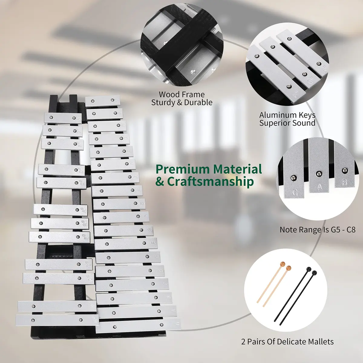 Heuyrao 30 Notes Foldable Glockenspiel Xylophone | Aluminum, Portable, Beginner-Friendly - view 6