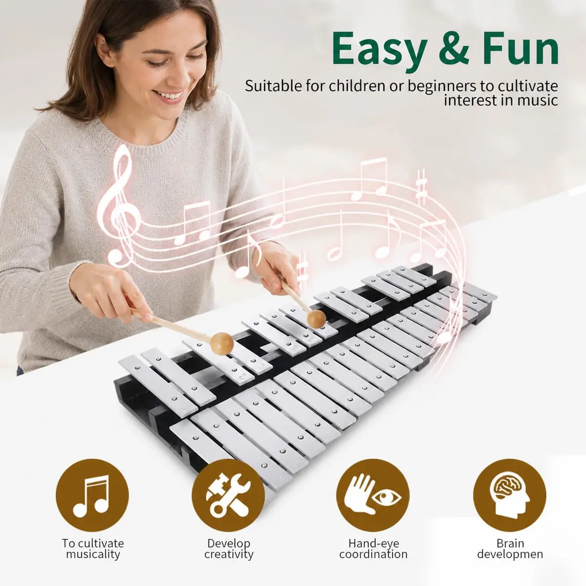 Heuyrao 30 Notes Foldable Glockenspiel Xylophone | Aluminum, Portable, Beginner-Friendly - view 4