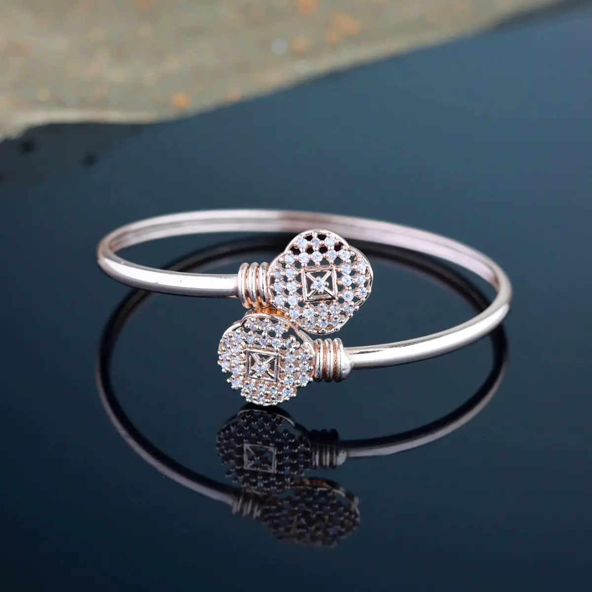 I Jewels Rose Gold Cubic Zirconia Tennis Charm Bracelet 16.5cm (6.5") | Adjustable Friendship Love Gift - view 2