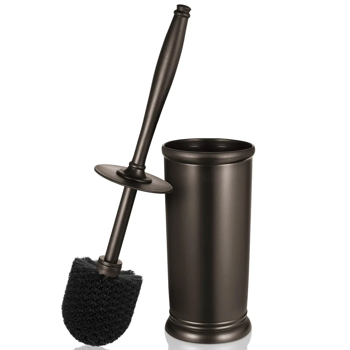 HAMITOR Toilet Bowl Brush Holder Set with Lid & Long Handle | Bronze Bathroom Deep Cleaning Scrubber - main product image