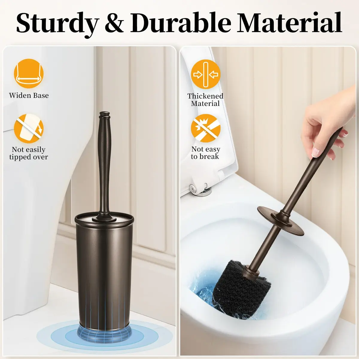 HAMITOR Toilet Bowl Brush Holder Set with Lid & Long Handle | Bronze Bathroom Deep Cleaning Scrubber - view 5