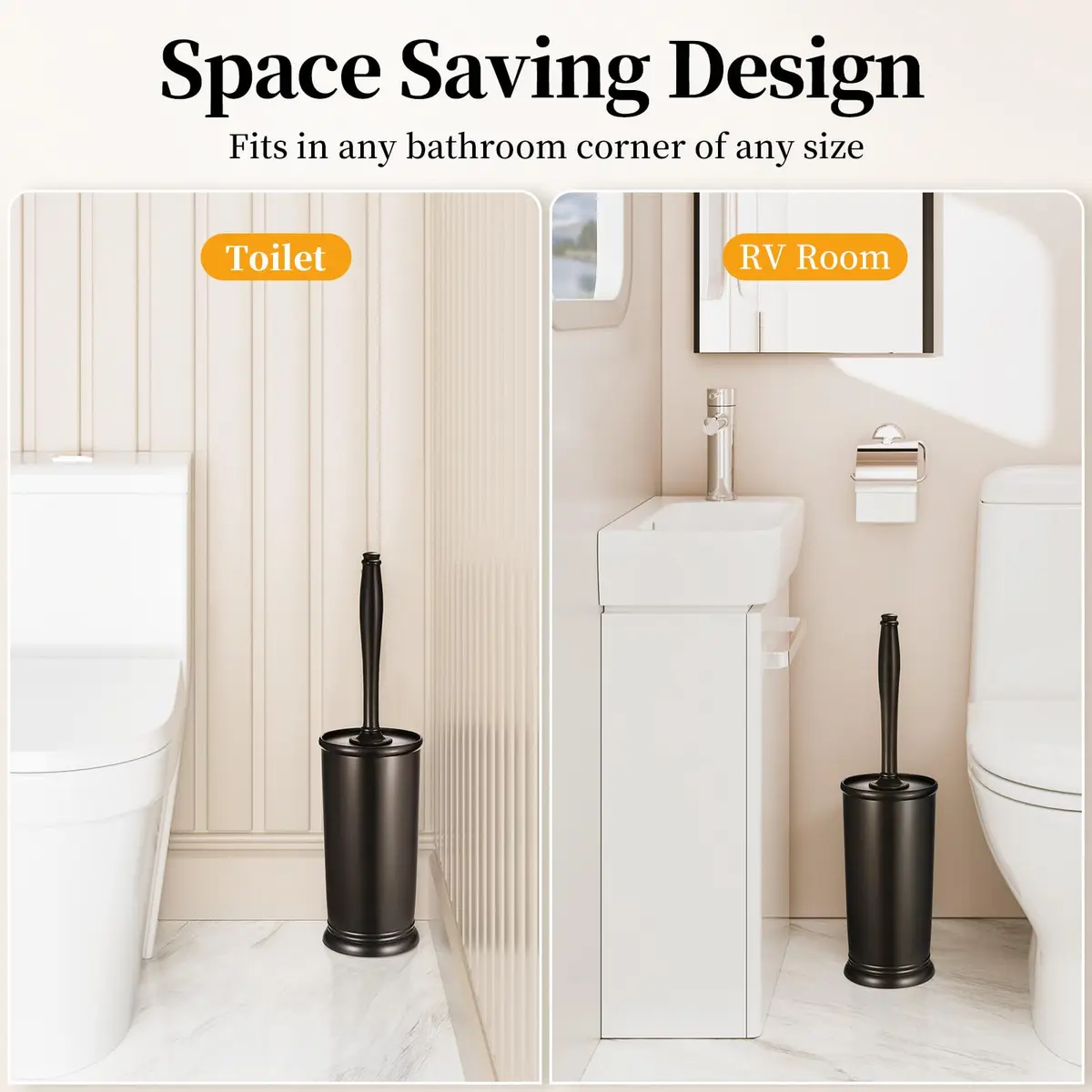 HAMITOR Toilet Bowl Brush Holder Set with Lid & Long Handle | Bronze Bathroom Deep Cleaning Scrubber - view 6