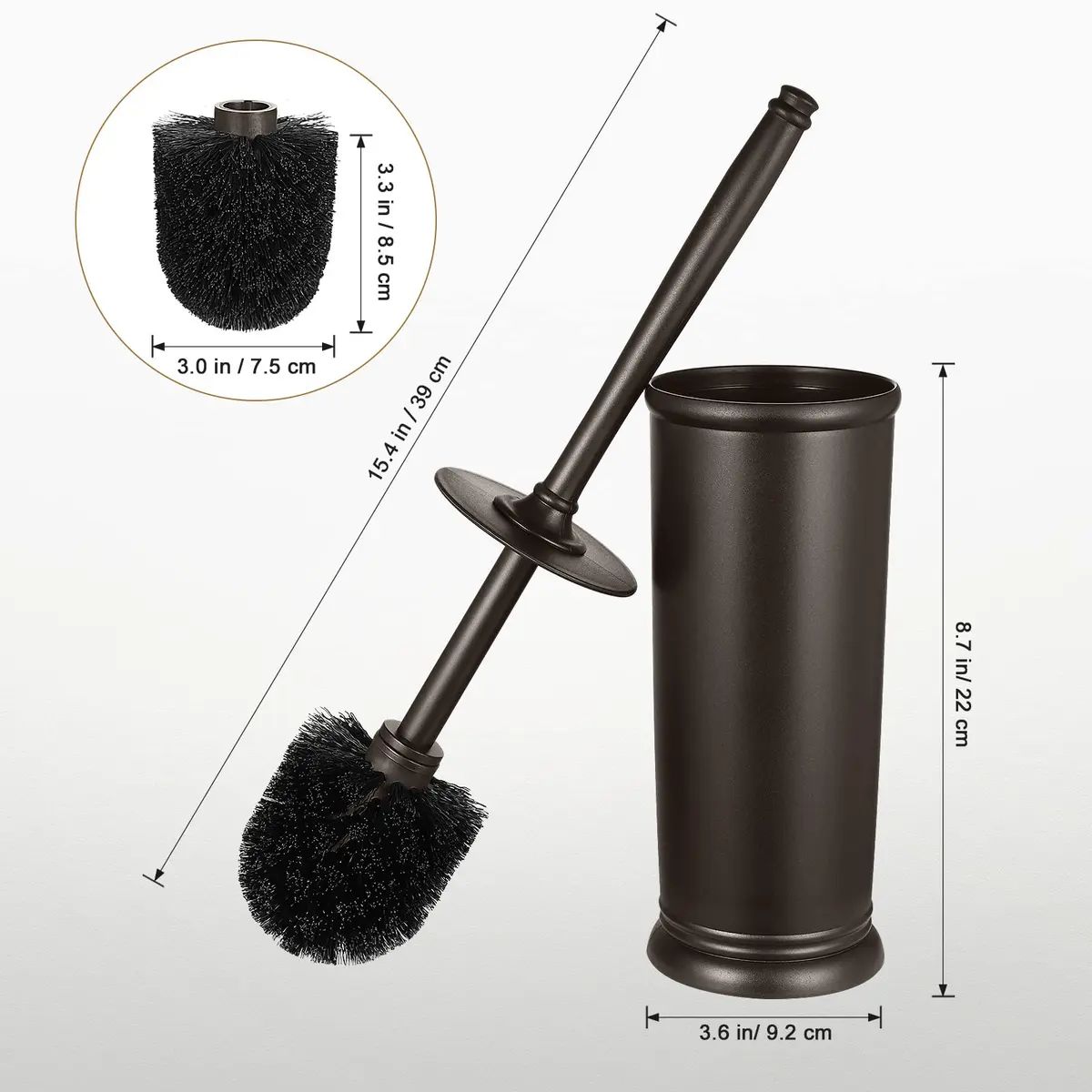 HAMITOR Toilet Bowl Brush Holder Set with Lid & Long Handle | Bronze Bathroom Deep Cleaning Scrubber - view 7