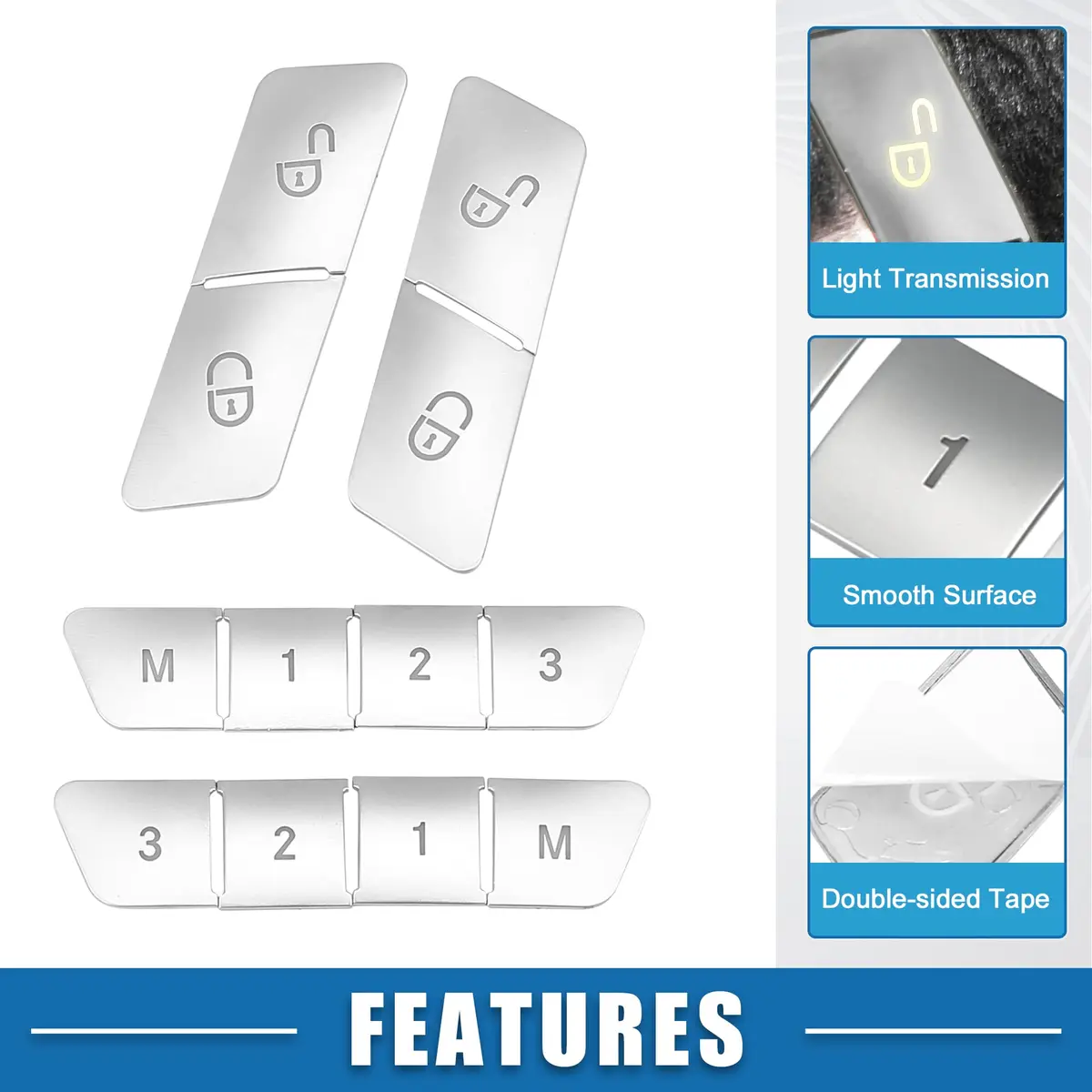 A ABSOPRO Silver Tone Door Lock Unlock Button Sticker Trim Cover Set for Benz A Class 13-17 (12 Pcs) - view 4