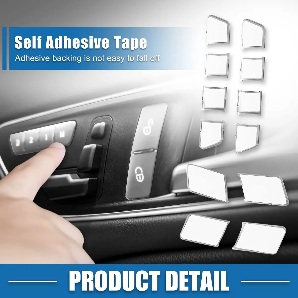 A ABSOPRO Silver Tone Door Lock Unlock Button Sticker Trim Cover Set for Benz A Class 13-17 (12 Pcs) - view 5