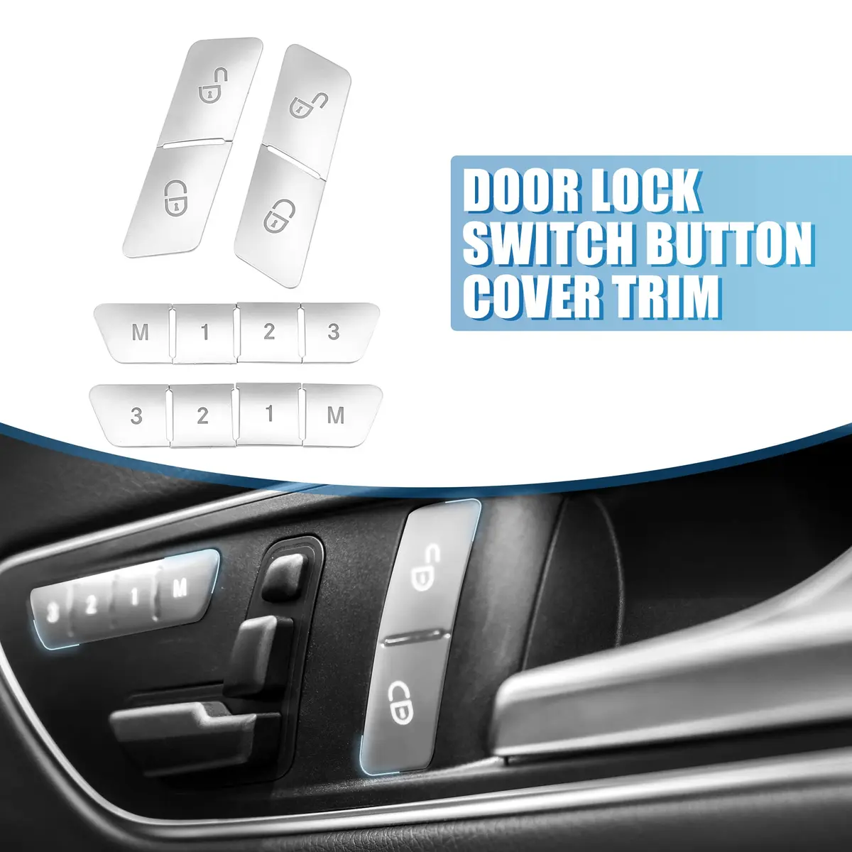 A ABSOPRO Silver Tone Door Lock Unlock Button Sticker Trim Cover Set for Benz A Class 13-17 (12 Pcs) - view 2