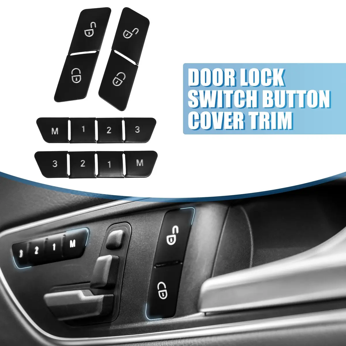 A ABSOPRO Black Door Lock Unlock Button Sticker Trim Cover Set for Mercedes-Benz A Class 2013-2017 (12 Pcs) - view 2