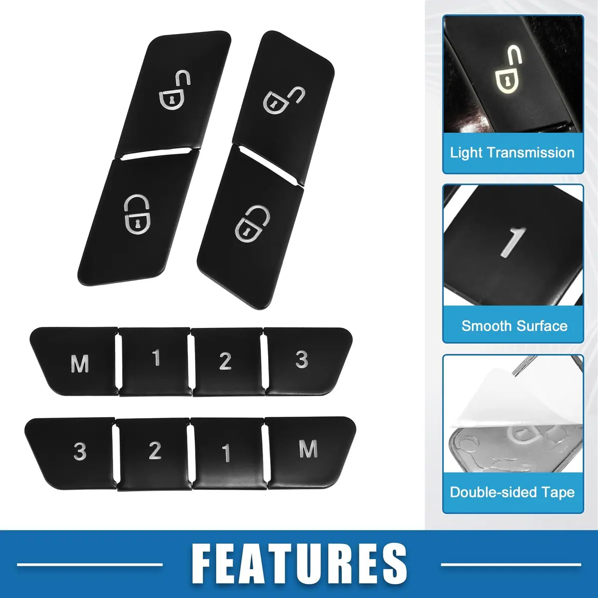 A ABSOPRO Black Door Lock Unlock Button Sticker Trim Cover Set for Mercedes-Benz A Class 2013-2017 (12 Pcs) - view 4