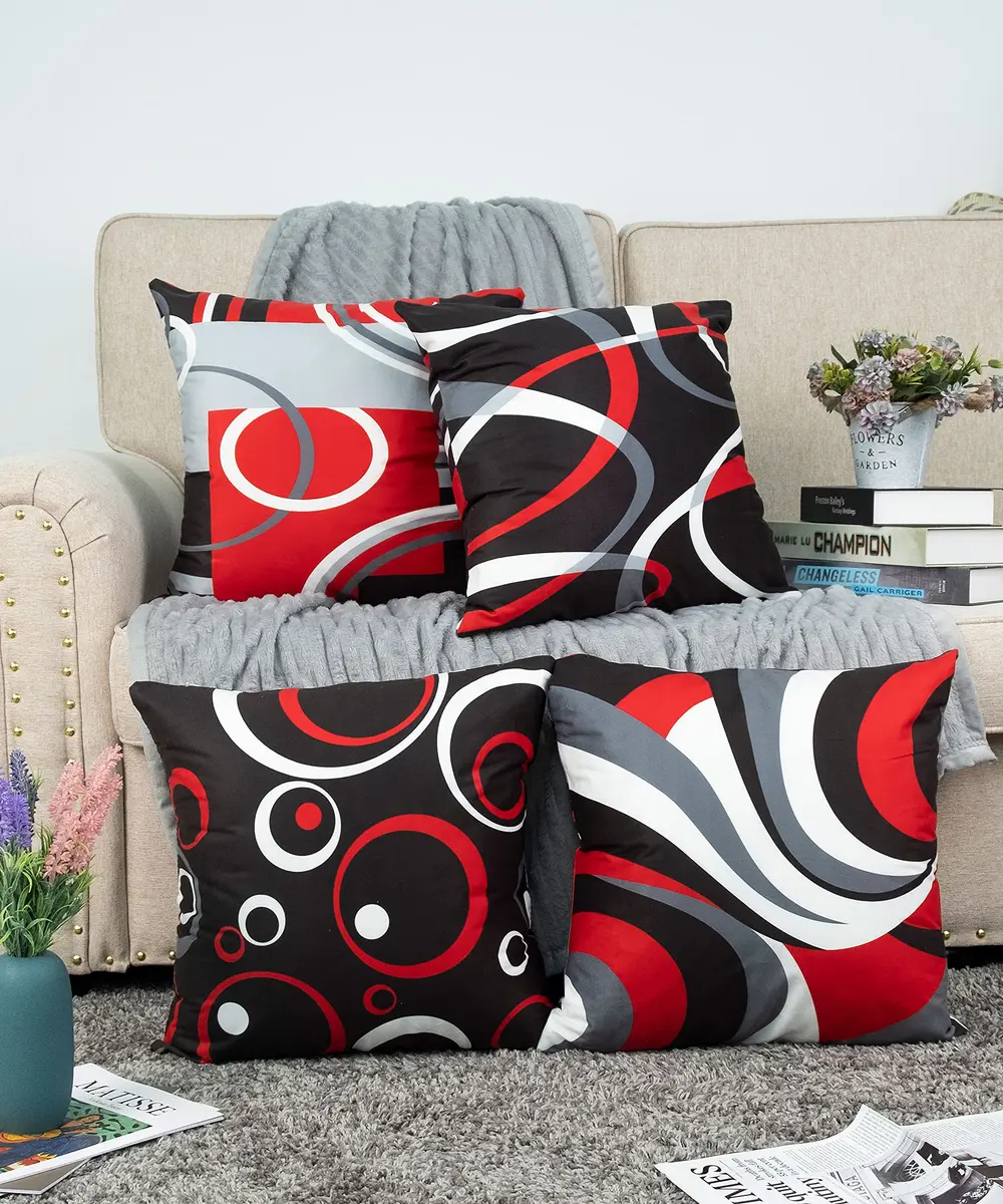 Asrnten Red and Black Abstract Geometric Throw Pillow Covers 50x50 cm (20x20 Inches) Set of 4 | Modern Decorative Cushion Cases for Sofa Bed Couch - view 2