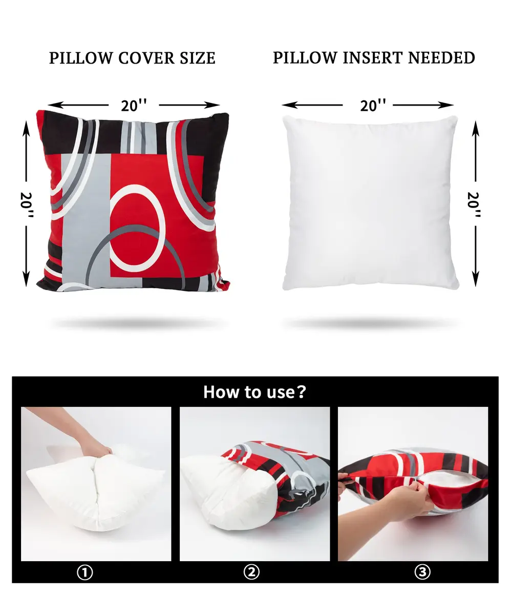 Asrnten Red and Black Abstract Geometric Throw Pillow Covers 50x50 cm (20x20 Inches) Set of 4 | Modern Decorative Cushion Cases for Sofa Bed Couch - view 4