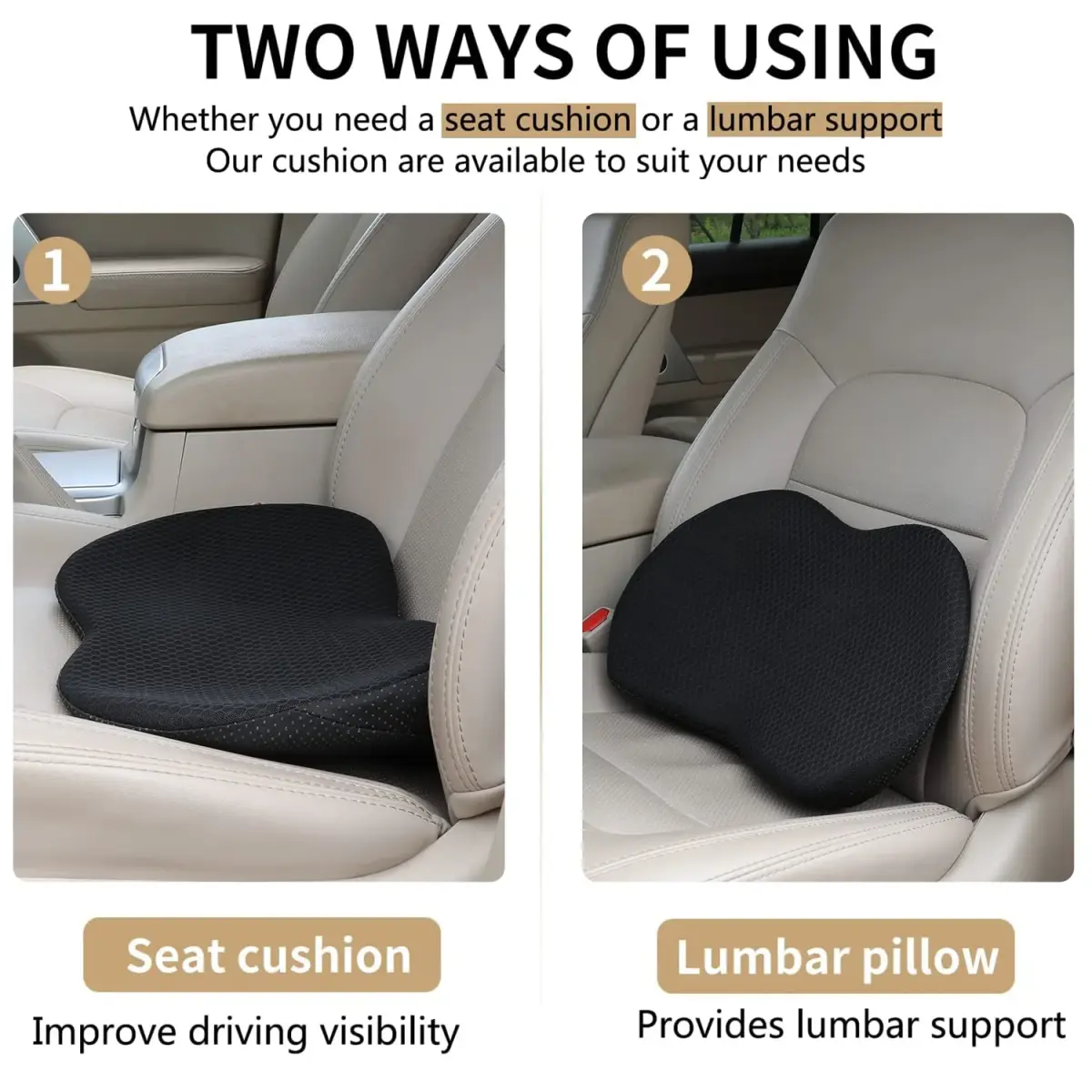 Livtribe Ergonomic Car Seat Cushion with Memory Foam | 43.9cm (17.3") L x 26.7cm (10.5") W x 8.9cm (3.5") H - view 2