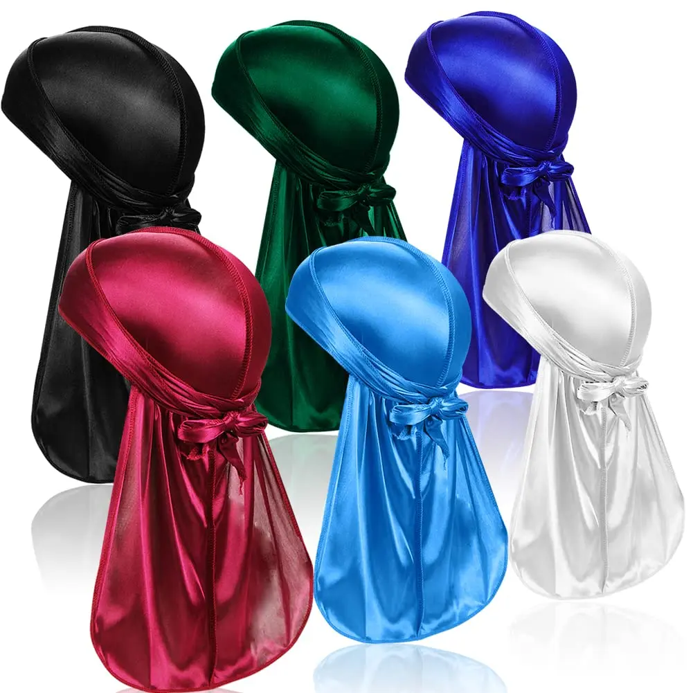ASKNOTO Silky Durag Headwrap with Long Tail & Wide Straps - 6 Colors (Pack of 6) - main product image