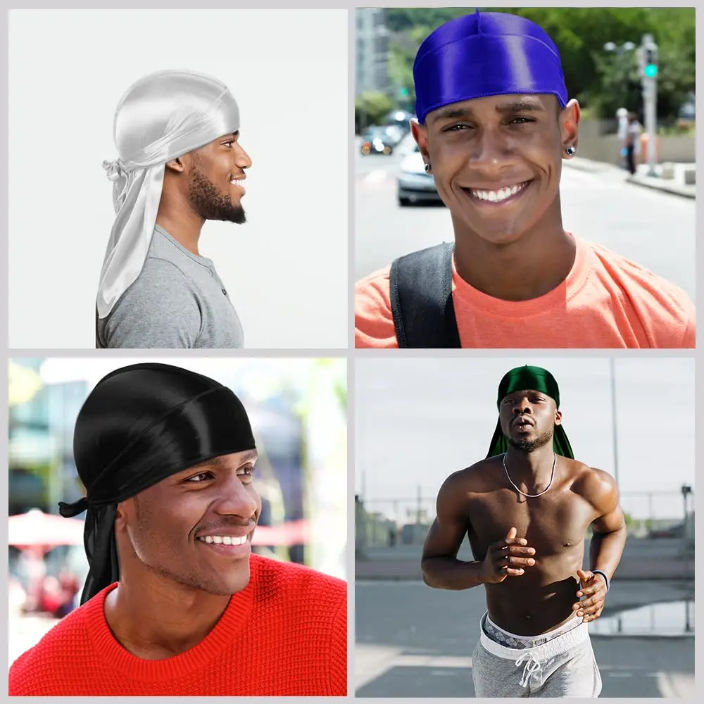 ASKNOTO Silky Durag Headwrap with Long Tail & Wide Straps - 6 Colors (Pack of 6) - view 7