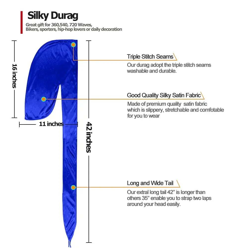 ASKNOTO Silky Durag Headwrap with Long Tail & Wide Straps - 6 Colors (Pack of 6) - view 2