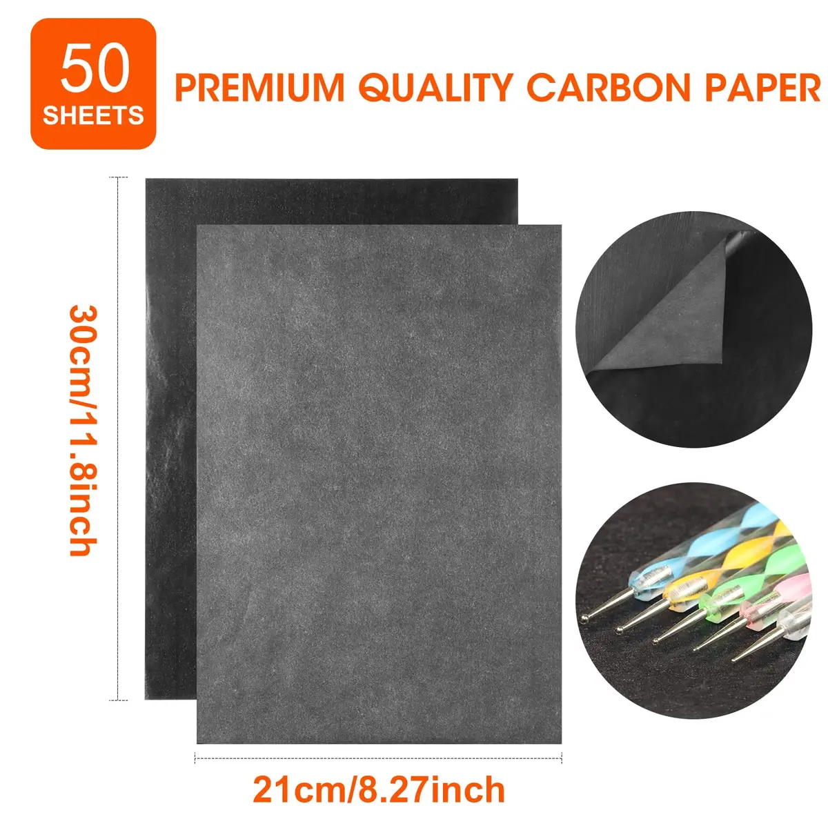 Ueerdand Carbon Transfer Paper - Black Graphite | 50 Sheets, 8.3 x 11.8 Inch, Includes 5 Styluses for Wood, Paper & Canvas - view 2