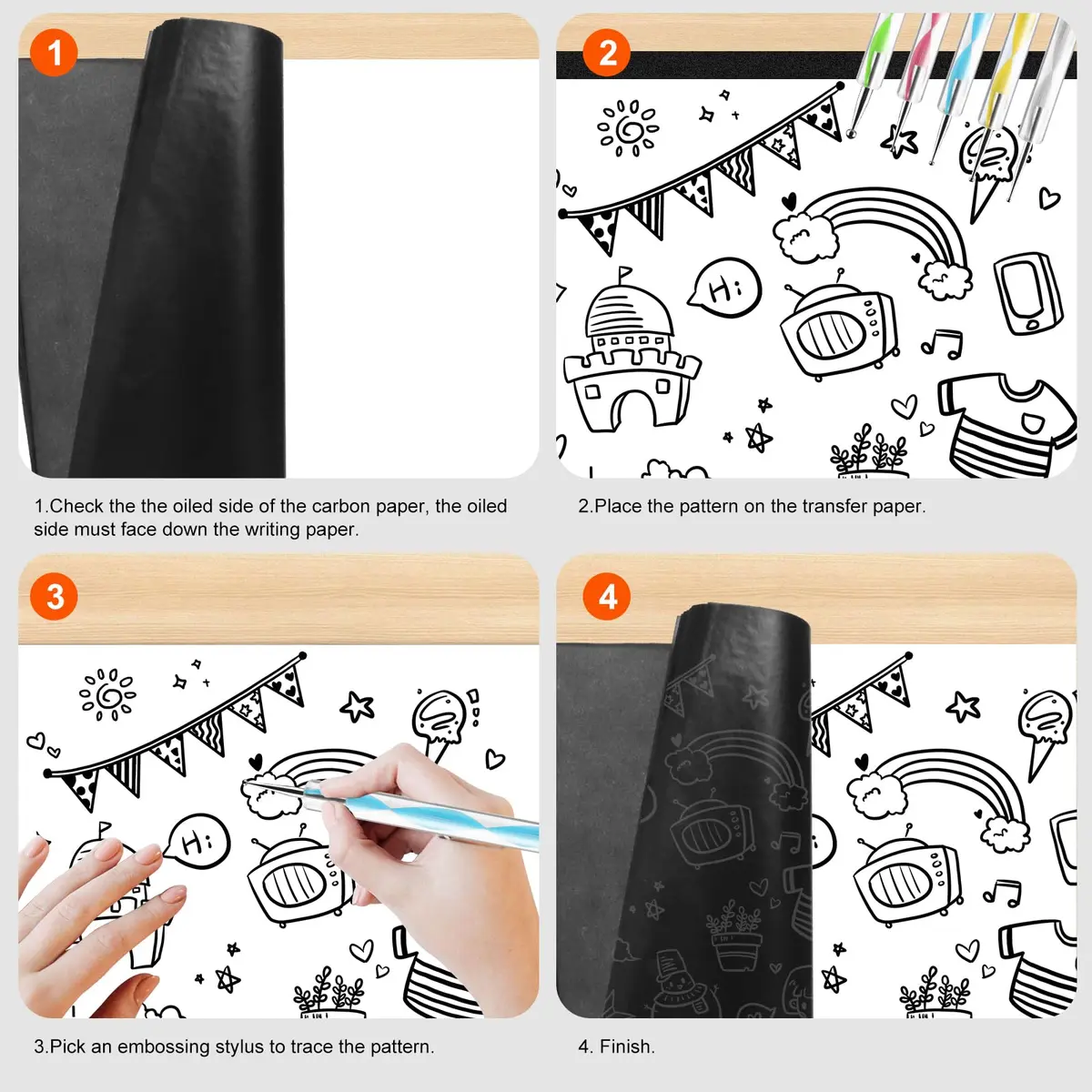 Ueerdand Carbon Transfer Paper - Black Graphite | 50 Sheets, 8.3 x 11.8 Inch, Includes 5 Styluses for Wood, Paper & Canvas - view 3