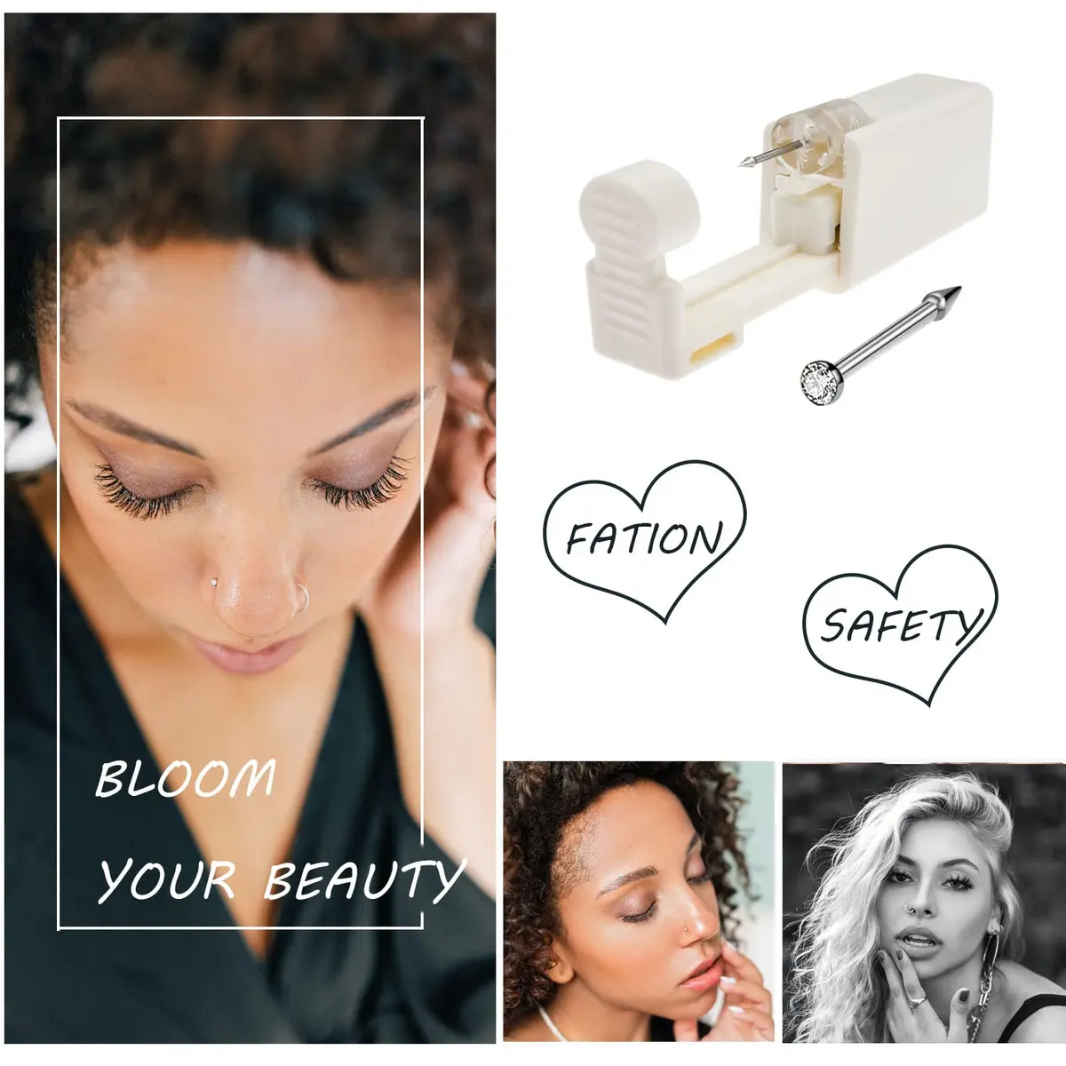 DIEWEISIMI Nose Piercing Kit 2 Pack | Disposable Self Nose Gun with 10 Nose Rings | 20g/0.8mm White Crystal - view 5