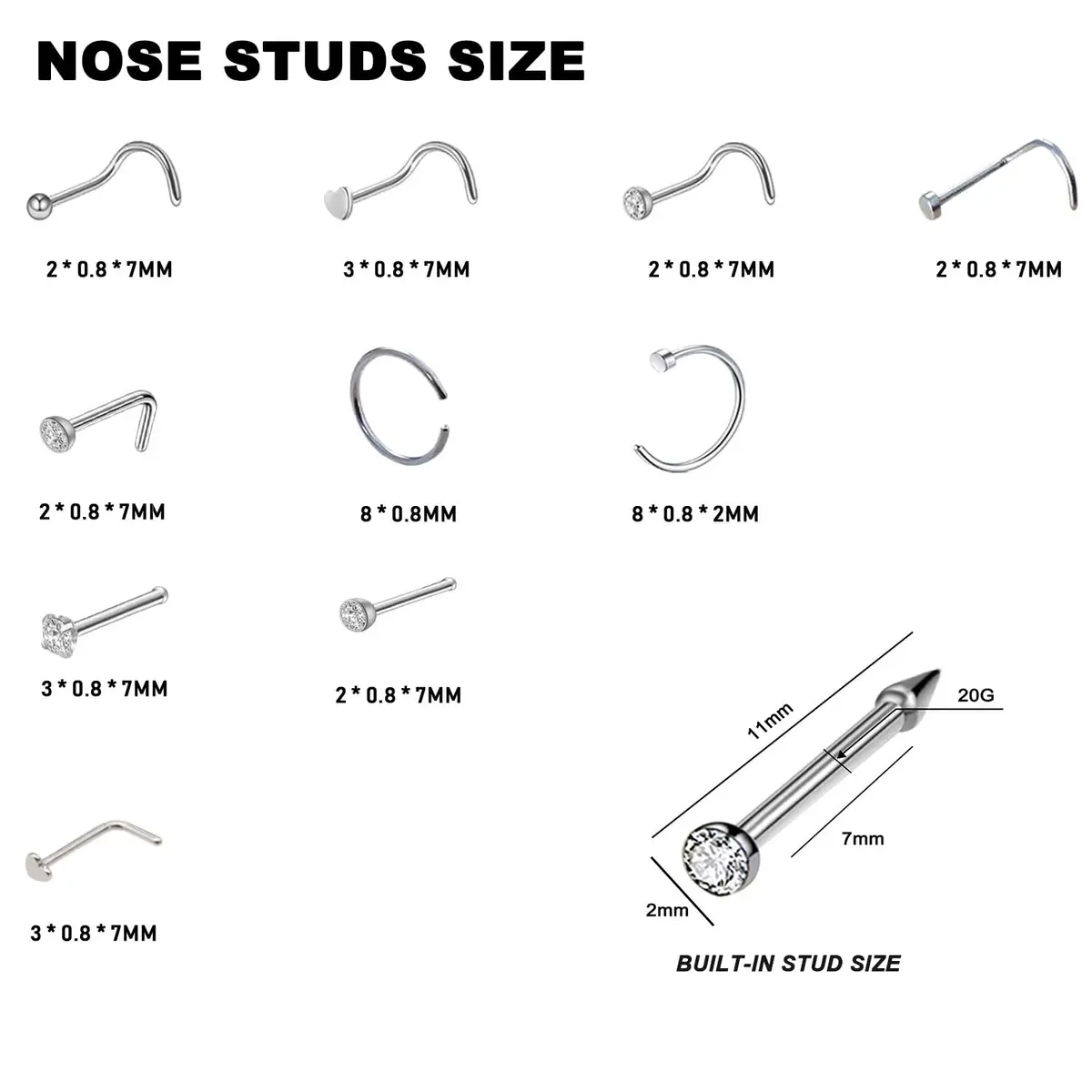 DIEWEISIMI Nose Piercing Kit 2 Pack | Disposable Self Nose Gun with 10 Nose Rings | 20g/0.8mm White Crystal - view 2