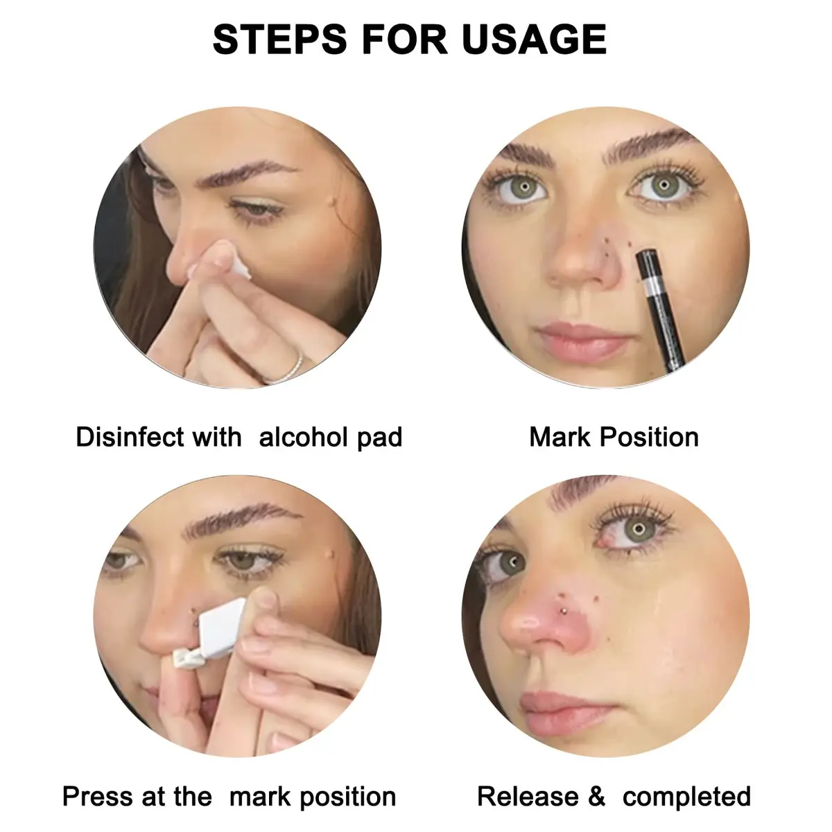 DIEWEISIMI Nose Piercing Kit 2 Pack | Disposable Self Nose Gun with 10 Nose Rings | 20g/0.8mm White Crystal - view 3