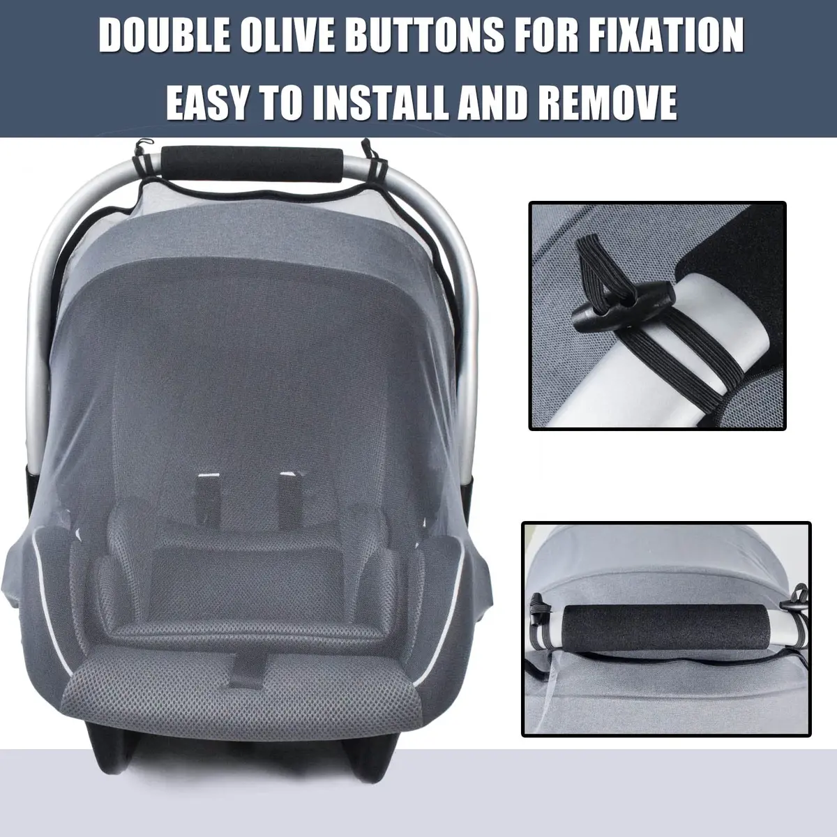 Sysmie Baby Mosquito Net for Infant Car Seat and Doona Stroller, Gray 28x28 Inch | Breathable Mesh for Travel - view 2