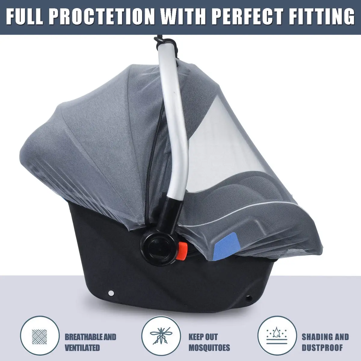 Sysmie Baby Mosquito Net for Infant Car Seat and Doona Stroller, Gray 28x28 Inch | Breathable Mesh for Travel - view 3
