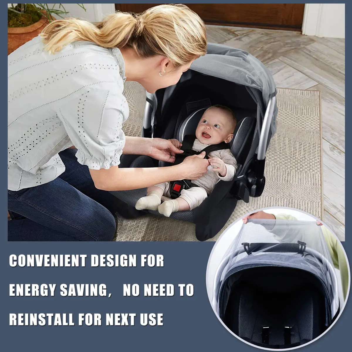 Sysmie Baby Mosquito Net for Infant Car Seat and Doona Stroller, Gray 28x28 Inch | Breathable Mesh for Travel - view 4