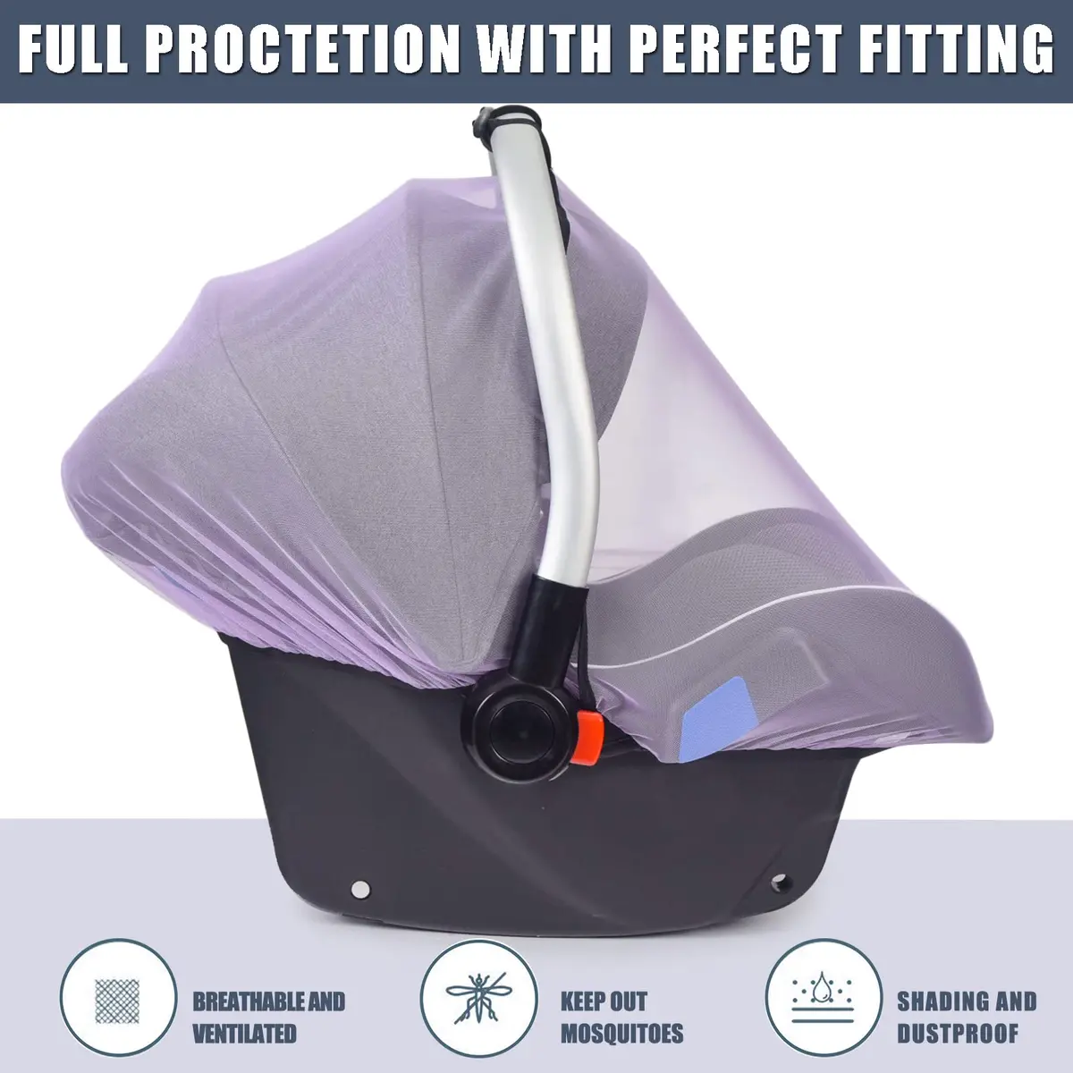 Sysmie Baby Mosquito Net for Infant Car Seat and Stroller, Purple | Breathable Polyester Mesh for Travel - view 3