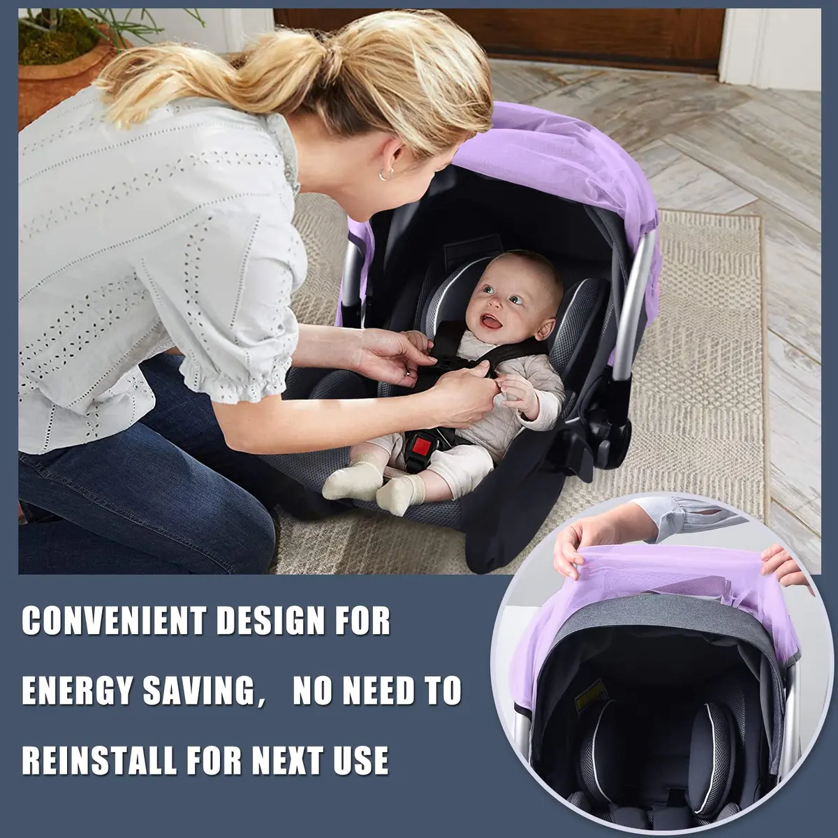 Sysmie Baby Mosquito Net for Infant Car Seat and Stroller, Purple | Breathable Polyester Mesh for Travel - view 4