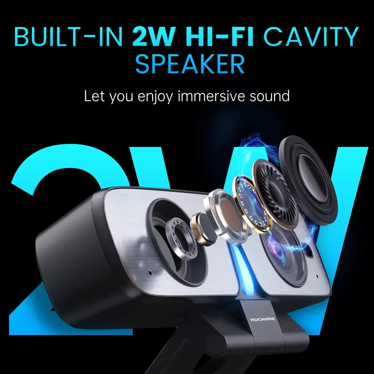 ROCWARE RC08 Webcam with Speaker | 1080p HD, Auto-Focus, Noise Reduction Mic, Low Light, 4X EPTZ, Privacy Cover - view 4