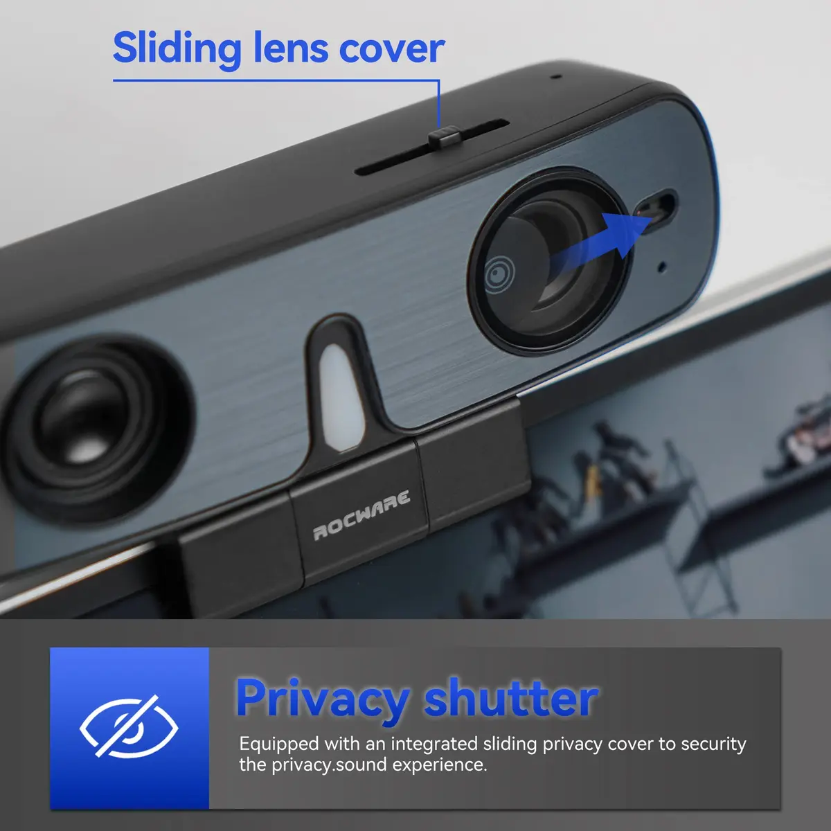 ROCWARE RC08 Webcam with Speaker | 1080p HD, Auto-Focus, Noise Reduction Mic, Low Light, 4X EPTZ, Privacy Cover - view 6