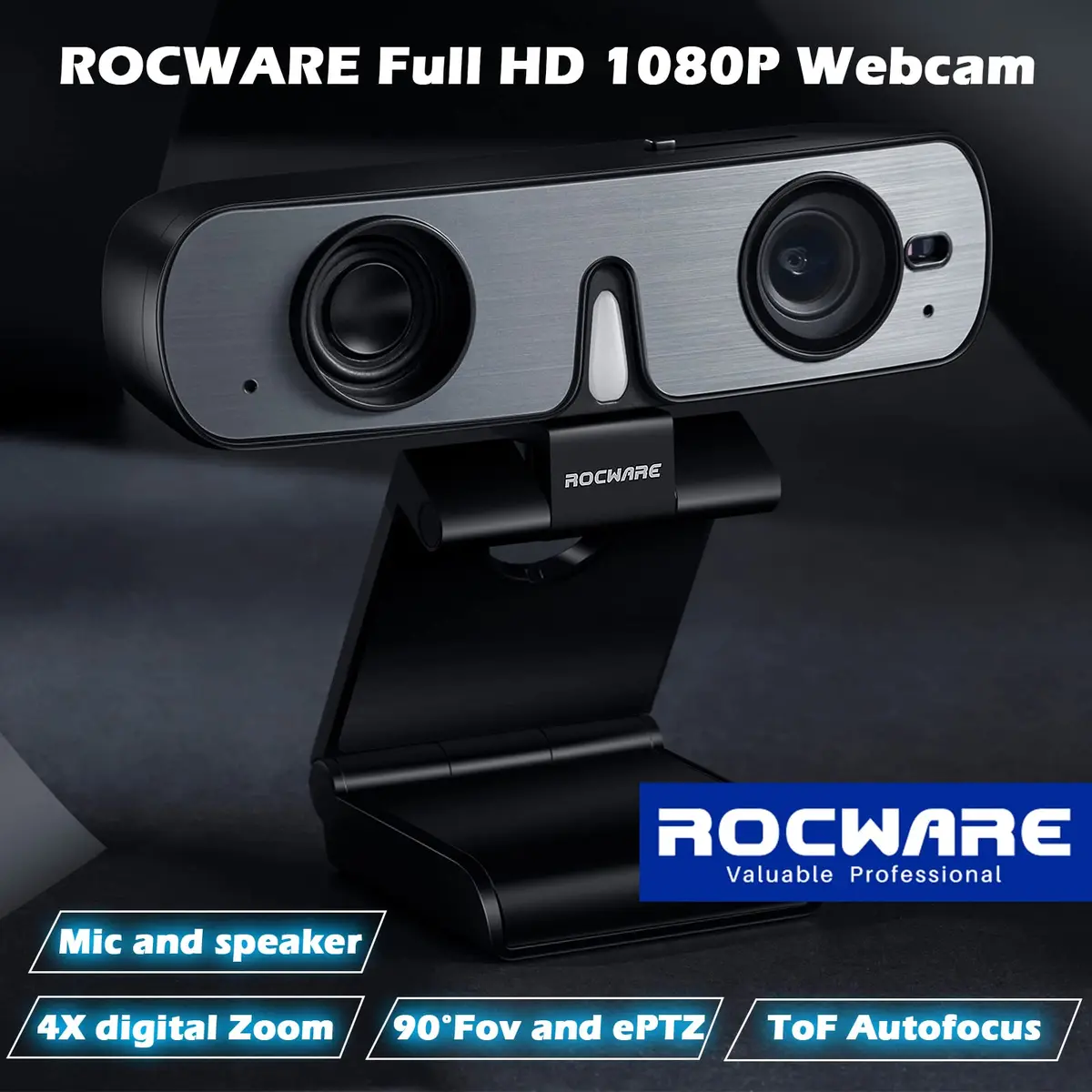 ROCWARE RC08 Webcam with Speaker | 1080p HD, Auto-Focus, Noise Reduction Mic, Low Light, 4X EPTZ, Privacy Cover - view 9
