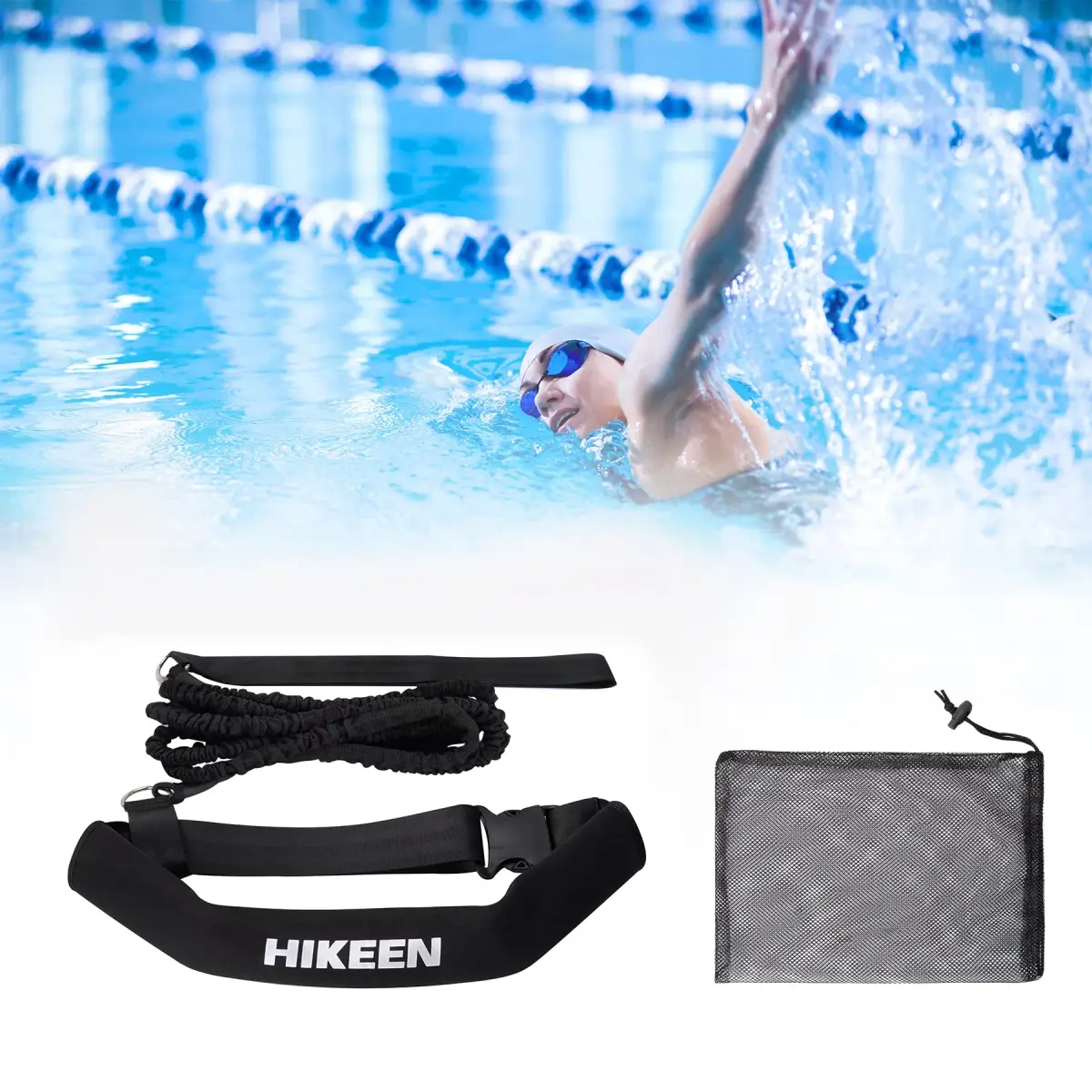 Hikeen Swimming Training Belt with Tether & Waist Strap, Black, 4M (13.1ft) | Swim in Place Resistance Training - view 7