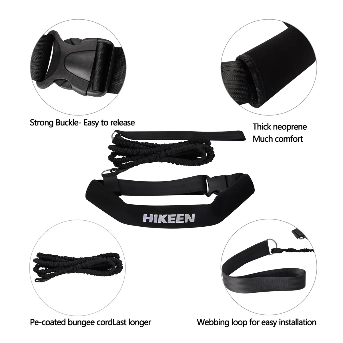 Hikeen Swimming Training Belt with Tether & Waist Strap, Black, 4M (13.1ft) | Swim in Place Resistance Training - view 2