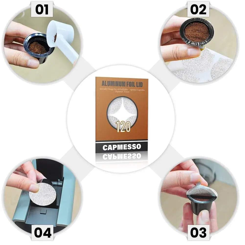 CAPMESSO Aluminum Foil Seals for Nespresso Original Capsules - 120 Count (37mm) | Reusable Pod Lids for Better Brews - view 6