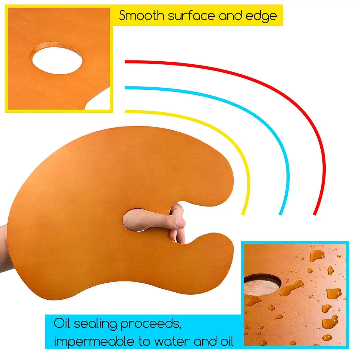 MEEDEN Wood Paint Palette: Artist Wooden Painting Palette | Large 15.2"x10.5" for Oil & Acrylic - view 5