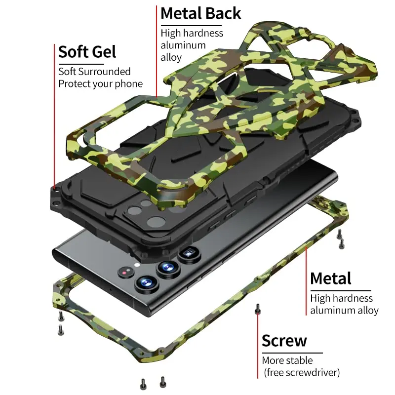 Lunivop Heavy Duty Metal Camouflage Case for Samsung Galaxy S22 Ultra (6.8 inch) | SGS-Tested Drop Protection - view 8