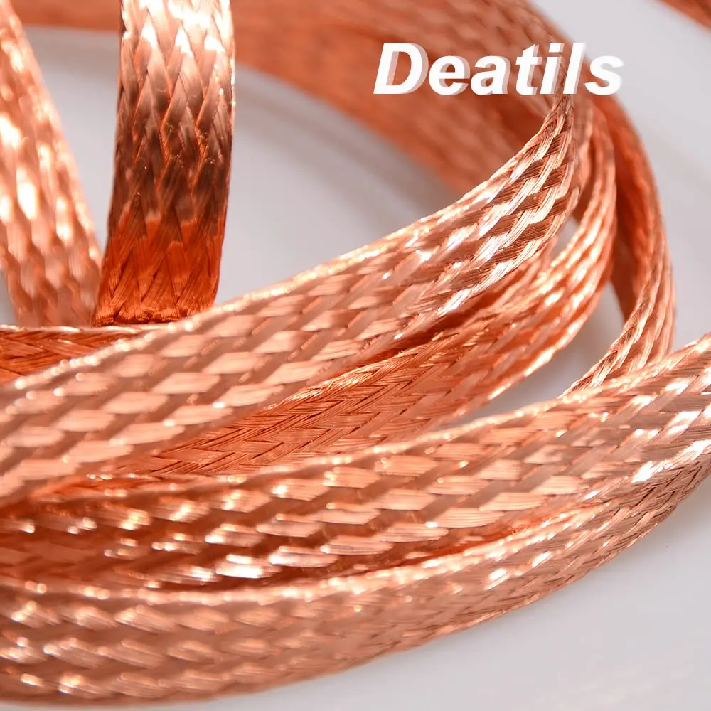 QuQuyi Copper Braided Ground Strap 3m (9.84ft) x 12mm (1/2") Flat Tinned Copper Wire | Flexible Bonding Connector for Grounding & Shielding - view 4