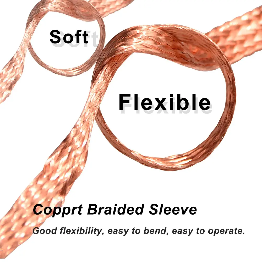 QuQuyi Copper Braided Ground Strap 3m (9.84ft) x 12mm (1/2") Flat Tinned Copper Wire | Flexible Bonding Connector for Grounding & Shielding - view 6