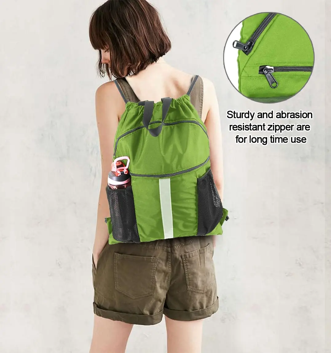 BeeGreen Fruit Green Drawstring Backpack with Shoe Compartment & Pockets 3800 cu in (50.8 L) | Water-Resistant Oxford Fabric - view 5