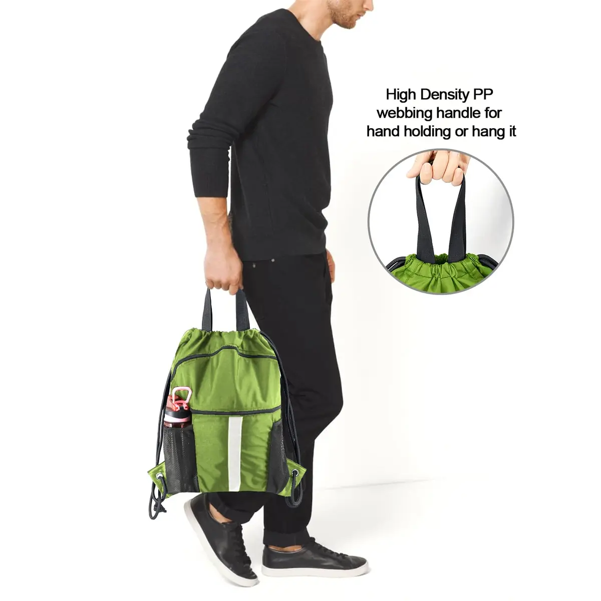BeeGreen Fruit Green Drawstring Backpack with Shoe Compartment & Pockets 3800 cu in (50.8 L) | Water-Resistant Oxford Fabric - view 6