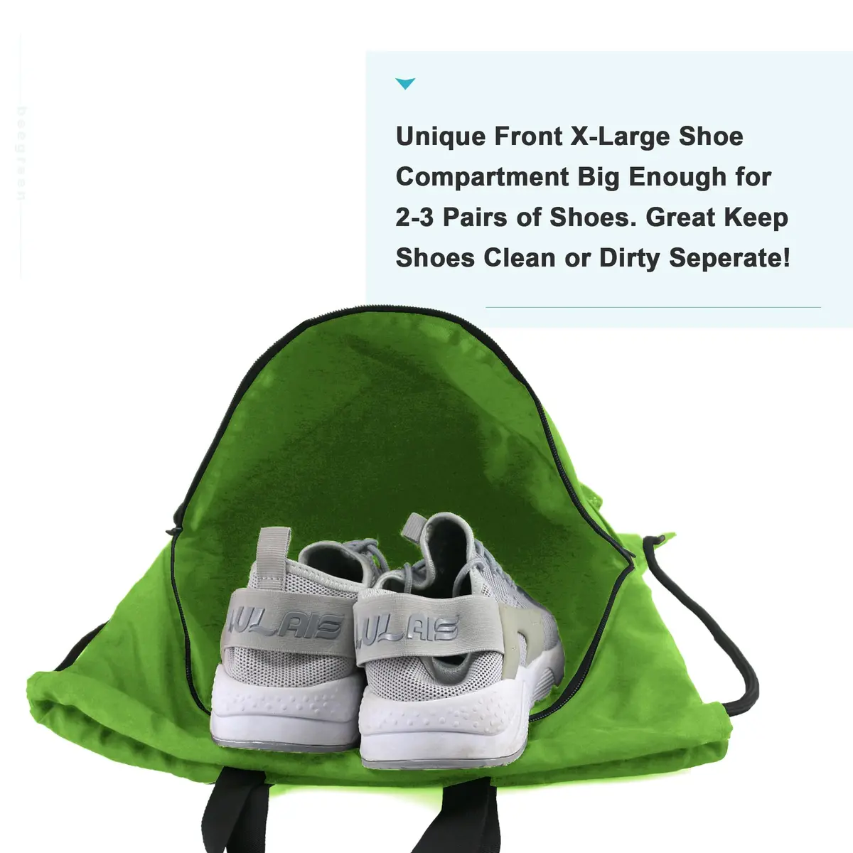 BeeGreen Fruit Green Drawstring Backpack with Shoe Compartment & Pockets 3800 cu in (50.8 L) | Water-Resistant Oxford Fabric - view 3